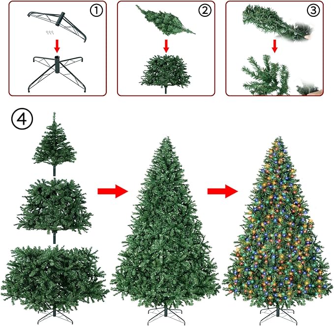 8FT Christmas Tree with Lights,Artificial Christmas Tree with 750 LED Lights and 2168 Branch Tips,Xmas Tree with Foldable Stand Perfect for Indoor&Outdoor,Christmas Decoration for Party by DNKMOR