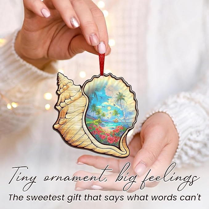 Christmas Beach Gifts for Women - 2D Flat (Not 3D) Suncatcher Christmas Ornaments 2025 - Beach Ornament Rustic Home Decor, Ocean Gifts for Women Mom, Seashell Decor, Seashell Ornaments for Tree