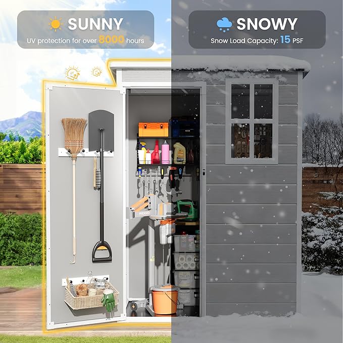 Amopatio Outdoor Storage Shed with Floor,5x3 FT Lockable Plastic Tool Shed with Ventilation,Waterproof Resin Garden Sheds for Backyard,Patio,Lawn and Bike Bedge