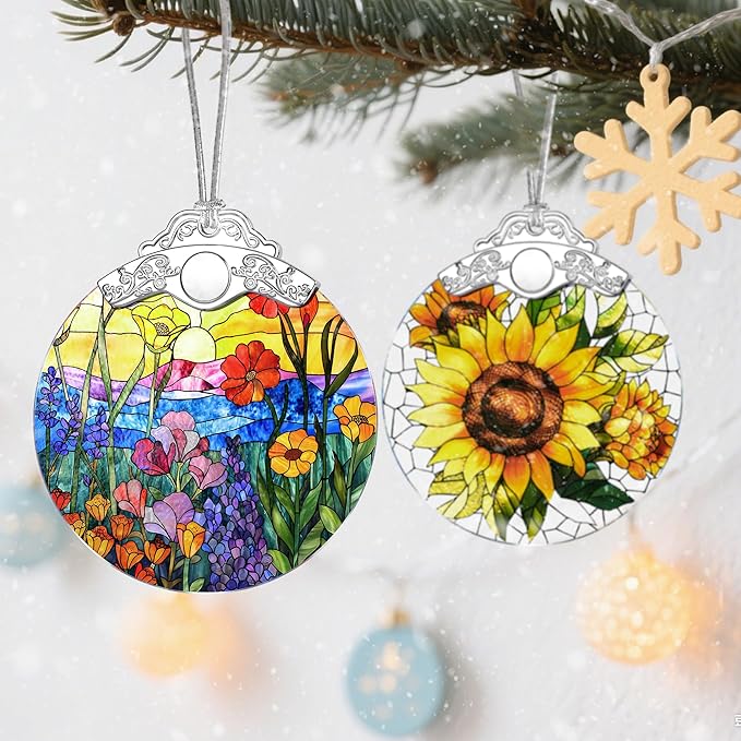 Stained Glass Ornament, Wildflowers Christmas Ornaments, Christmas Decorations for Tree, Holiday Ornament, Flower Themed Gifts, Holiday Party Gifts, Gift Ideas & Xmas Gift