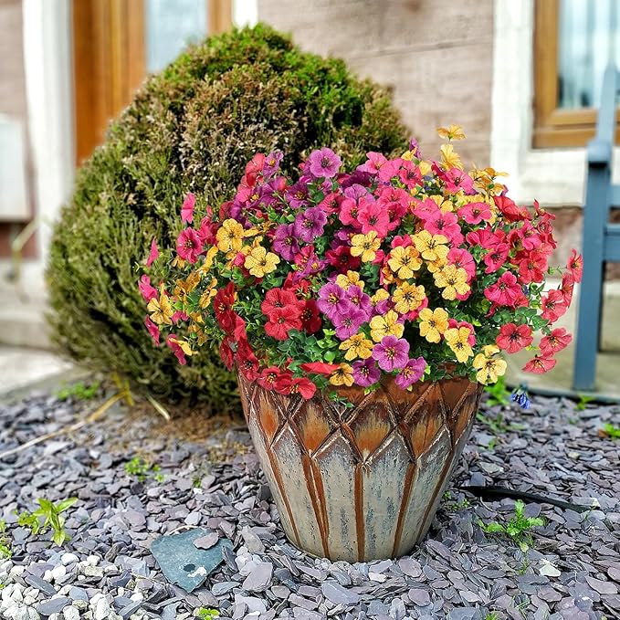 12 Bundles Artificial Flowers for Outdoors Decorations, Spring Summer Multicolor Realistic Faux Silk Daisy, UV Resistant Fake Flowers for Patio Home Decor Garden Planter Window Box Yard