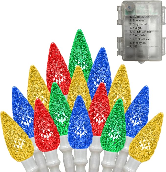 Anycosy Christmas String Lights C3, 50 LEDs Strawberry Waterproof Battery Operated Strings Lights Multicolor 8 Modes & Timer for Xmas Tree Garden Patio Indoor Outdoor Christmas Decorations