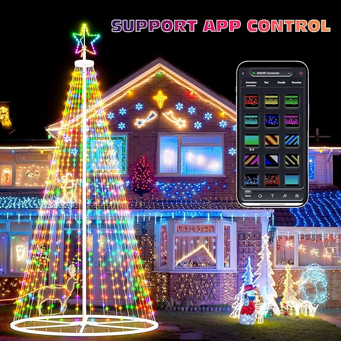 Led Outdoor Christmas Tree, 16 FT Prelit Smart Outside Christmas Tree Light Show, App Control with 660 LED Lights Color Changing, Cone Tall Star Topped Christmas Trees for Yard & Garden