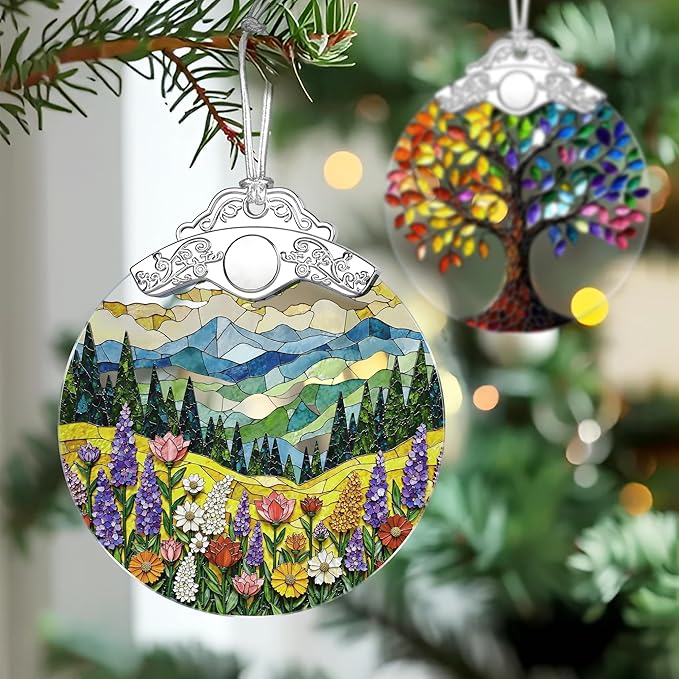 Mountain Wildflower Stained Glass Ornament, Christmas Ornaments – Christmas Tree Ornament, Holiday Decor, Xmas Stocking Stuffers, Gift Idea, Gifts for Nature Lover, Mom, Friend, and Family