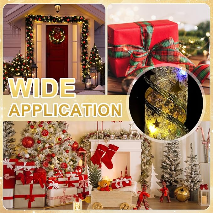 uxcell LED Lights Copper Wire Ribbon, 9.84Ft 30 Battery Powered Christmas Tree Decorations String for Party Weddings Christmas Tree (Gold, Multicolor Light)