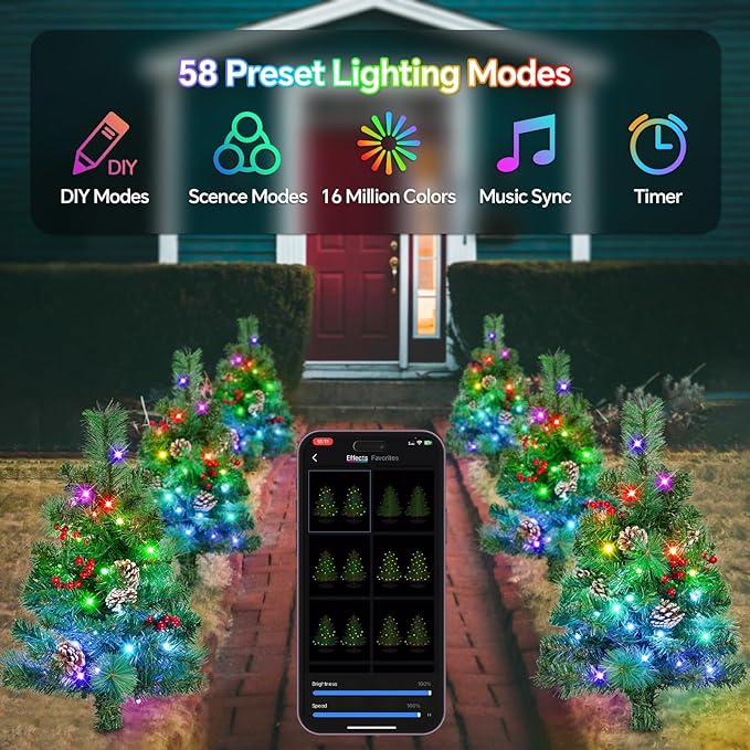 Outdoor Pathway Christmas Trees, 2-Pack 28.5Inch RGB Color Changing Pre-Lit Smart Artificial Pine Tree with Cones, Remote&App Control, Outdoor Christmas Decorations for Porch Yard Walkway