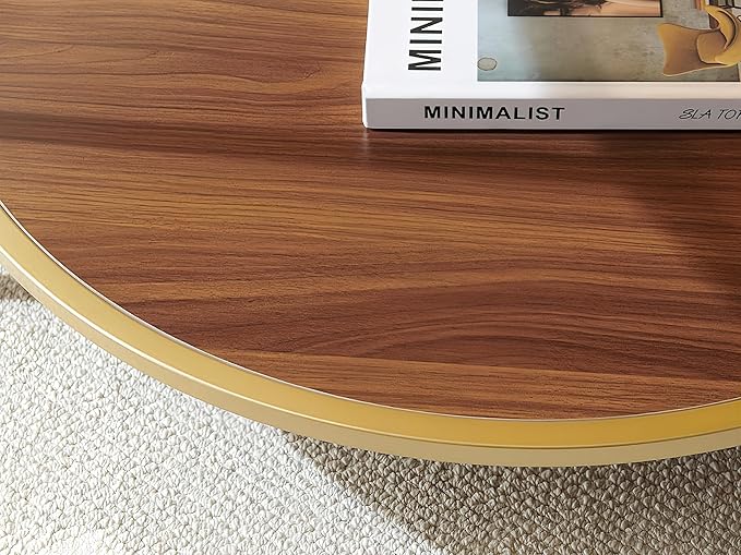 Modern Round Glass Coffee Table with Amber Glass Top, Round Glass Table for Living Room, D30''×H18'', Gold Table Legs Structure & Amber Glass Top