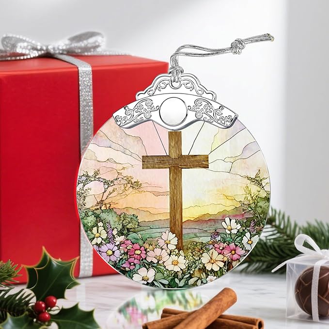 Stained Glass Cross Ornament, Christmas Ornament, Hanging Ornaments for Home Decor & Christmas Tree Ornaments – Exquisite Holiday Decor, Perfect Cross Gifts, Xmas Gifts & Holiday Present