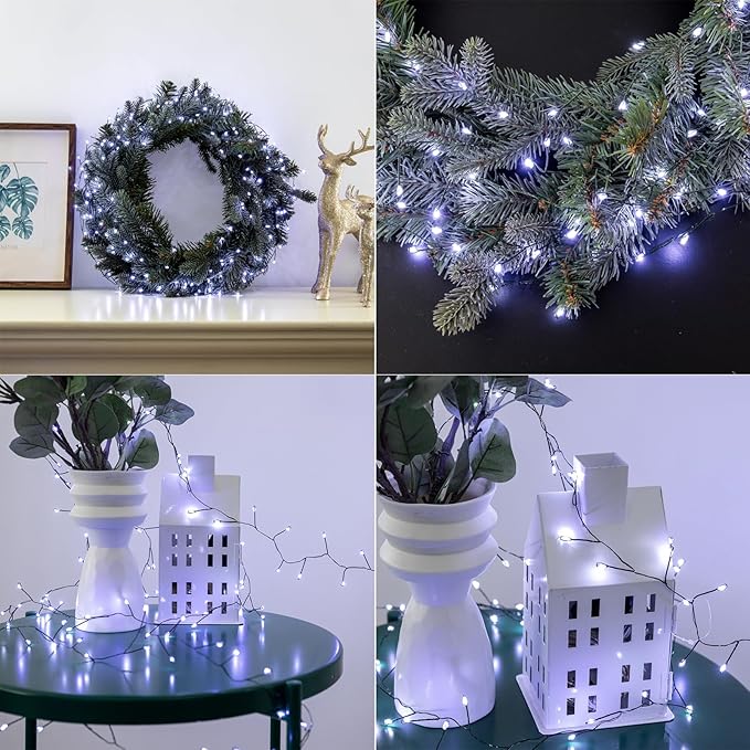 Firecracker Fairy Lights,10FT 100Leds Waterproof Twinkle Lights Plug in,8 Modes Remote String Light for Indoor Outdoor Christmas Wedding Birthday Patio Garden Decor,Green Wire,Cool White