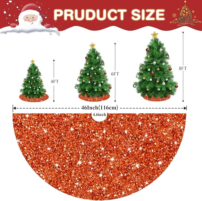 Orange Tree Skirt Large Christmas 48 Inches Tree Skirt Fall Velvet Tree Skirts Burnt Orange Glitter Sequin Christmas Tree Skirt Kit Xmas Tree Base Collar for Thanksgiving Ornaments