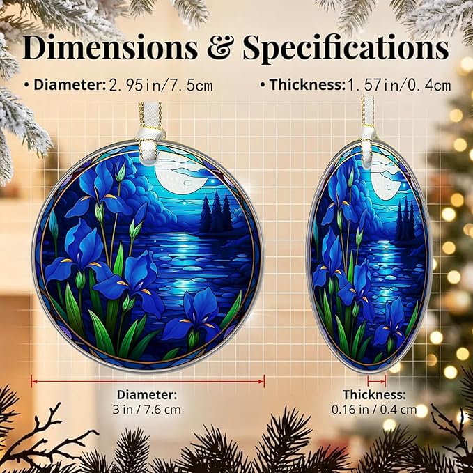 Christmas Ornaments 2025, Stained Glass Christmas Tree Decorations, Exchange for Women, Men, Collectible Dated Year Ornaments for Tree - Glass Hanging Ornamen（Flowers）