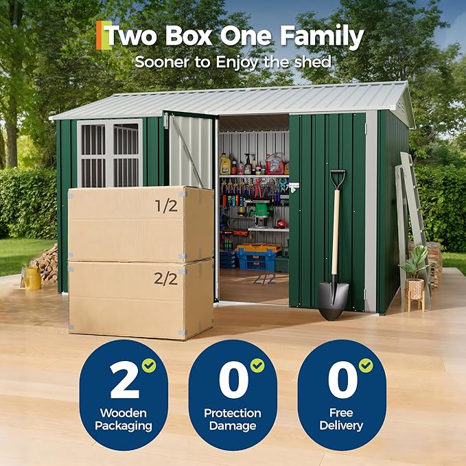 8x10 FT Outdoor Storage Shed,Metal Tool Shed with Clear Window, Lockable Doors,Large Garden Storage Box with Sloping Roof，Sheds&Outdoor Storage for Backyard Garden Patio Lawn, Navy Blue