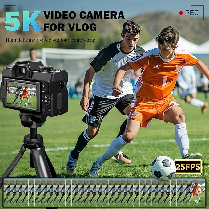 True 5K 64MP Digital Cameras for Photography with Wide Angle & Macro Lens, Wi-Fi, 16X Zoom Autofocus, 64GB Card & 2 Batteries, Leather Case, Vlogging Camera for YouTube Travel (Black)