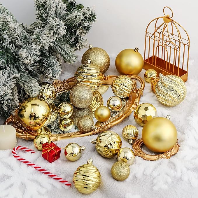 XmasExp 16ct Christmas Balls Ornaments - Shatterproof Large Hanging Ball Decorative Xmas Balls for Holiday Wedding Party Xmas Tree Decoration(3.15"/80mm, Gold)