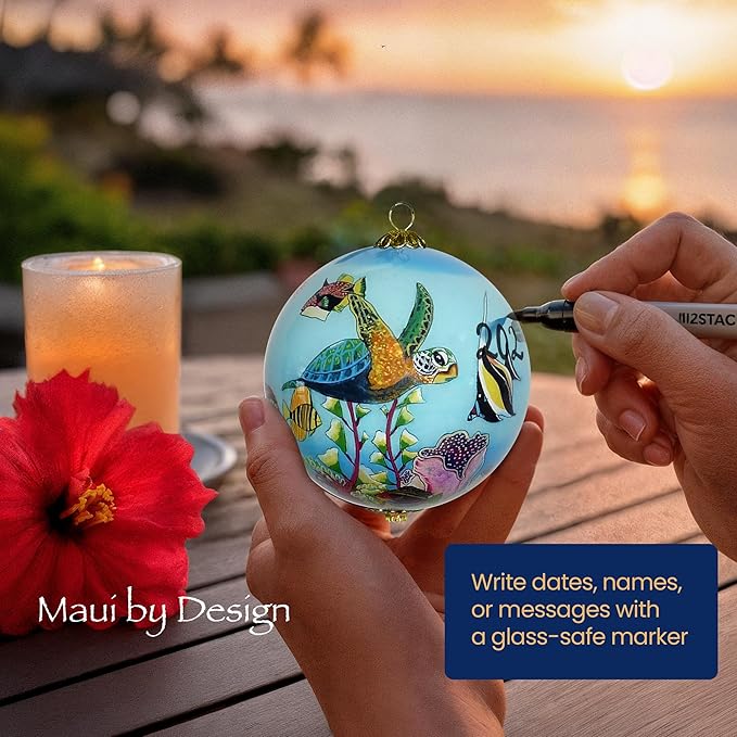 Collectible Hand-Painted Maui Sea Turtles and Tropical Fish Christmas Ornament HF/M