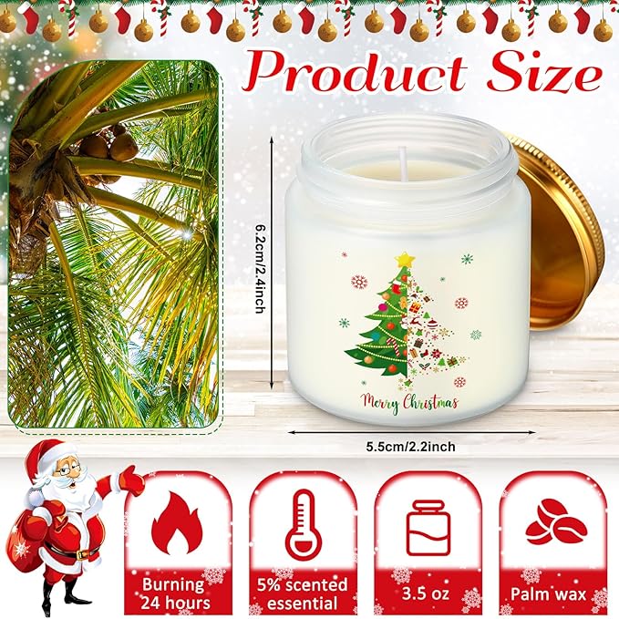 6 Pcs Christmas Scented Candle Gift Set Bulk 3.5 oz Palm Wax Jar Candles for Home Xmas Holiday Winter Merry Christmas Cute Small Gift Stocking Stuffers for Women Men, 6 Scents