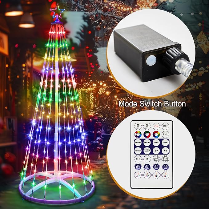 4 Pack 4/5/6/7 ft Christmas LED Cone Tree Lights Outdoor Decorations 24 Modes Color Changing with Timer Foldable Lighted Yard Trees Waterproof String Lights Holiday for Christmas New Year Xmas