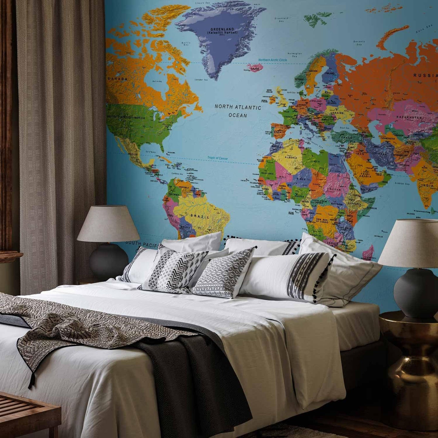 artgeist Premium Wall Mural World Map 197x110 in - Non-Woven Wallpaper Fleece Wall Decor Photo Print Picture Image Design k-A-0095-x-a