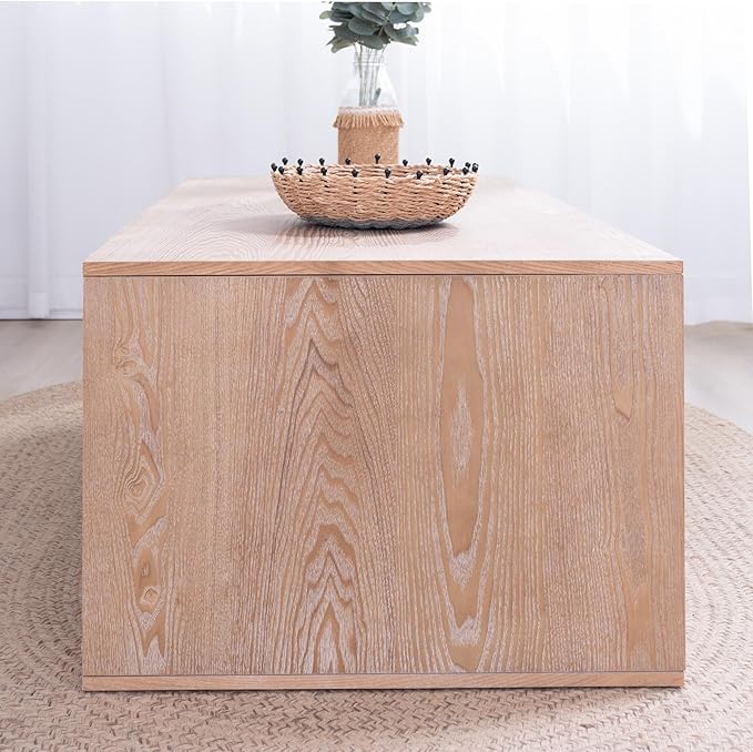 Rectangular Coffee Table with Real Wood Beads, Rustic Wooden Center Table with Open Storage Shelf, Farmhouse Tea Table for Living Room Apartment Office,47.6" L x 23.7" W x 17" H