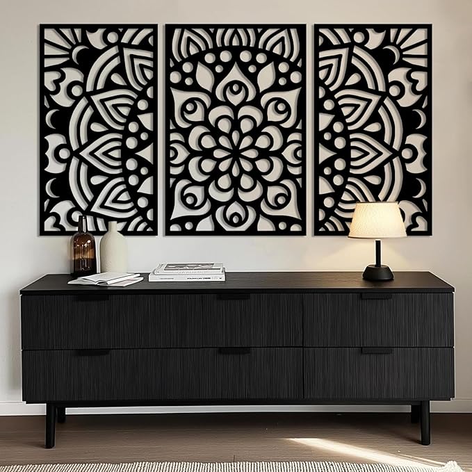 Mandala Metal Wall Art, Lotus Flower Metal Wall Decor, Bohemian Headboard Wall Decor, Scroll Wall Art, Mandala Wall Hanging for Living Room, Bedroom, Yoga Room (Gold, 59"x33"/150x83cm)