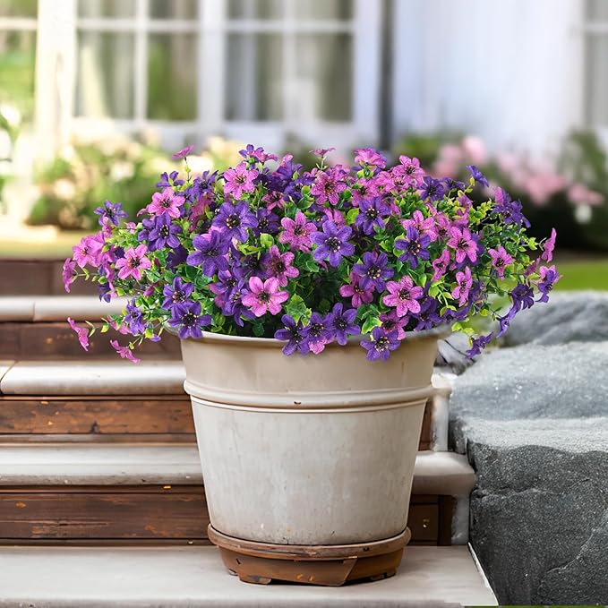 Homsunny Artificial Mums Fake Flowers for Outdoors Decor, 12 Bundles Faux Plants Silk Daisy Flower Outside UV Resistant Decoration for Home Window Patio Porch Yard(Purple)