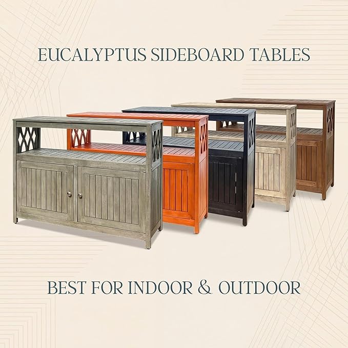 DTY Outdoor Living Longs Peak Eucalyptus Wood Sideboard Table, Outdoor Buffet Cabinet with Storage, Biscotti Weather-Resistant Finish