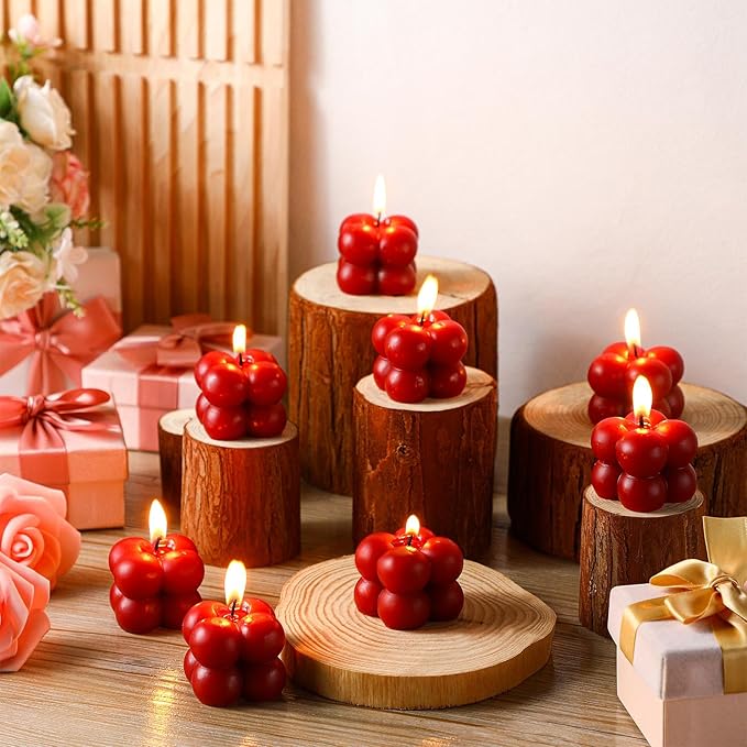 MTLEE 30 Sets Mini Bubble Candles Wedding Favors Gifts for Guests 1.57" x 1.38" Bubble Candles with Cards Dried Flowers DIY Gift Set for Baptism Party Bridal Shower Thank You Gifts (Burgundy Red)