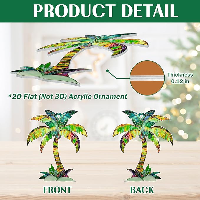 AVERXO Beach Ornament for Christmas Decorations - 2D Flat (Not 3D) Acrylic Tropical Christmas Ornaments 2025 - Beach Gifts for Women, Ocean Gifts for Beach Lovers, Stocking Stuffers Palm Tree Ornament
