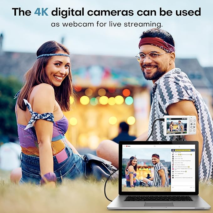 Digital Camera, 4K 64MP Digital Camera with Wide Angle Lens, Autofocus 16X Digital Zoom YouTube Compact Point Shoot Vlogging Camera with 32GB Card, 2 Batteries, for Beginners/Adults(White)