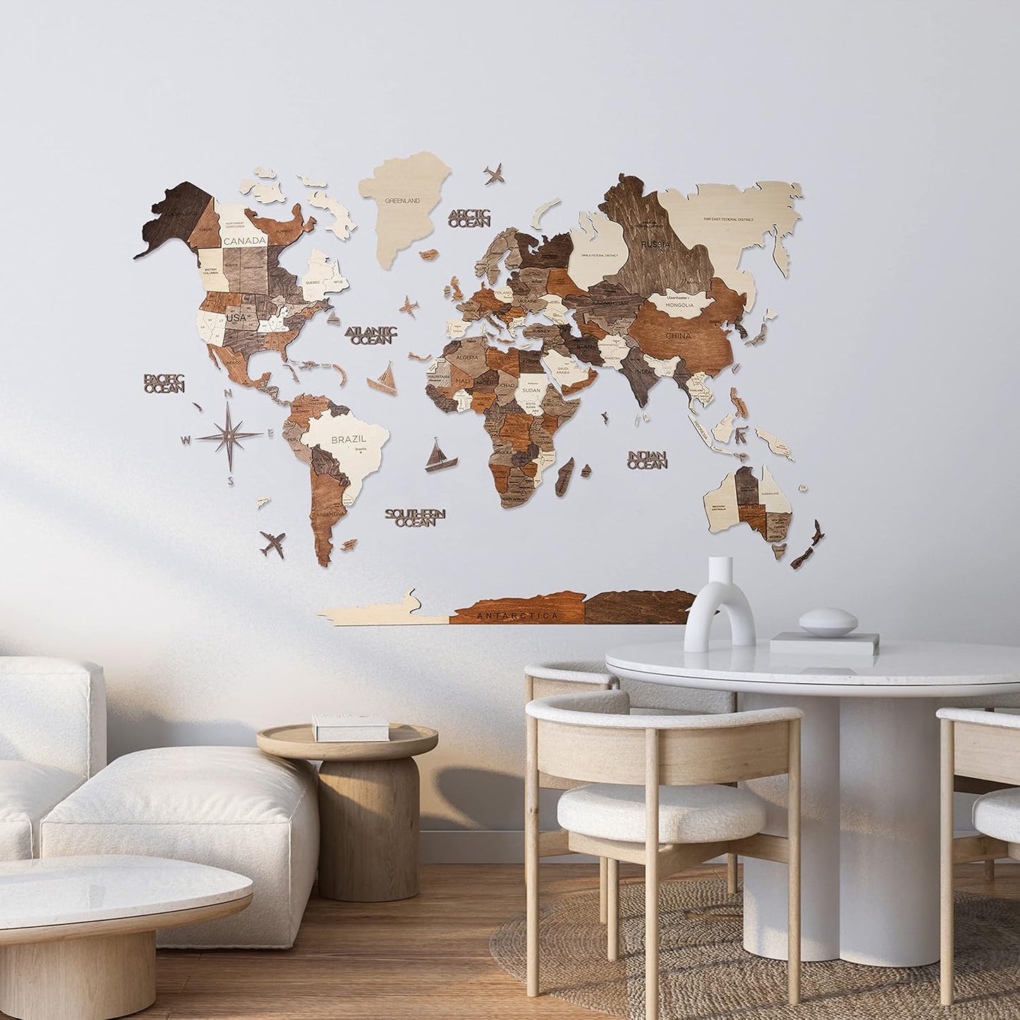 Handmade 3D Wood World Map Wall Art Large Wall Decor Track Your World Travels - Special For Home, Kitchen And Office (X-Large, Multicolor)
