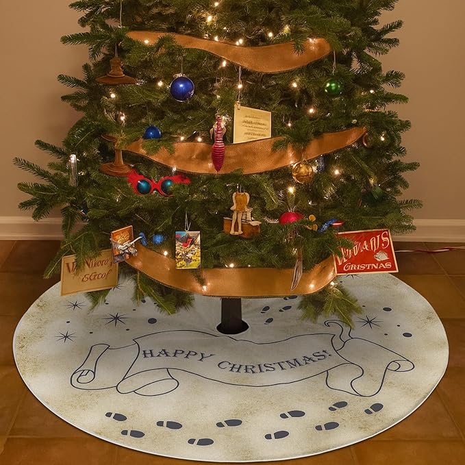 48 Inch Magical Wizard Christmas Tree Skirt Vintage Christmas Decorations Large Hand Drawn Magical Xmas Tree Skirt for Xmas Farmhouse Birthday Holiday Party Decorations