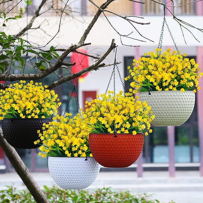 Lnoicy 20pcs Artificial Flowers for Outdoor,Plastic Flowers Decoration, UV Resistant Faux Flowers Shrubs, Artificial Plants for Indoor Outside Garden Home Wedding Farmhouse（Yellow）