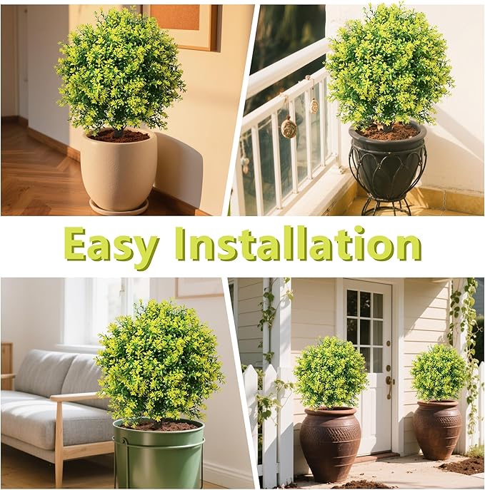 28" Artificial Boxwood Topiary Tree Yellow– UV Resistant Outdoor Faux Topiary Plant, Realistic Fake Topiary Bush for Porch, Patio, Front Door, Fake Evergreen Tree Home Decor
