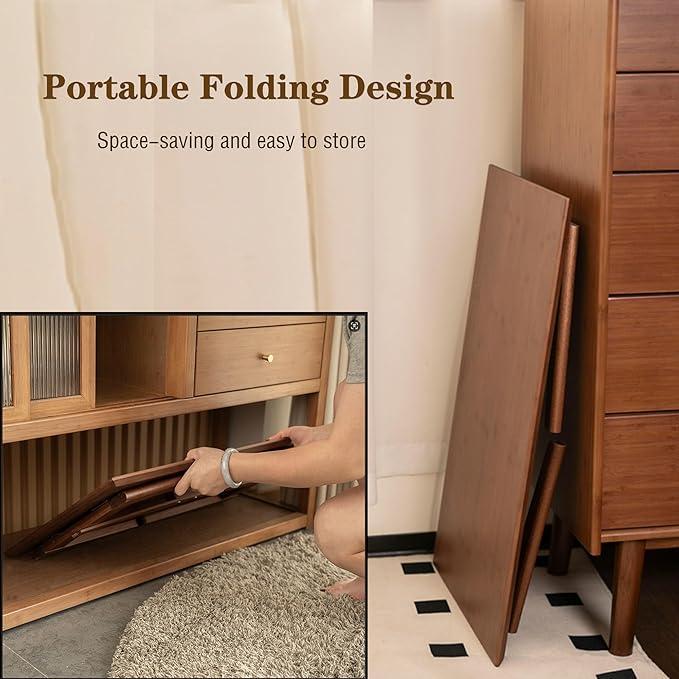 Wooden Folding Coffee Table No Assembly Low Collapsible Japanese Floor Table Small Spaces Tatami FoldableTable for Living Room Home Office (Walnut,Compact)