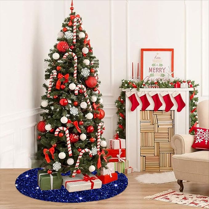 FUHSY Royal Blue Christmas Tree Skirt 48 Inch Sequins Tree Skirts Velvet Fabric Christmas Tree Floor Mat Sparkle Tree Cover Skirts for 6ft Tree Winter Holiday Christmas Decoration Blue Tree Skirt