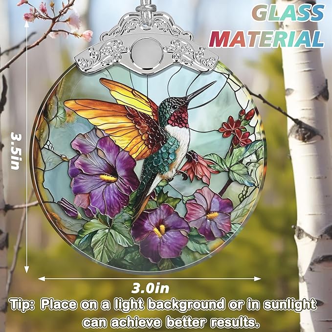 Stained Glass Suncatcher Ornament - Hummingbird Christmas Decorations - Christmas Ornaments for Tree - Holiday Present Ideas - Gift Exchange