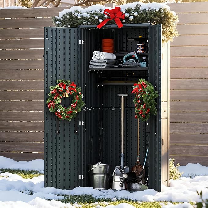 EHHLY Heavy Duty Tall Storage Cabinet Outdoor Weatherproof, 28 Cuft Garage Storage Cabinet with 4 Adjustable Shelves, Lockable Kitchen Pantry Closer Organizer, 31Wx23Lx66H, Sage Grey