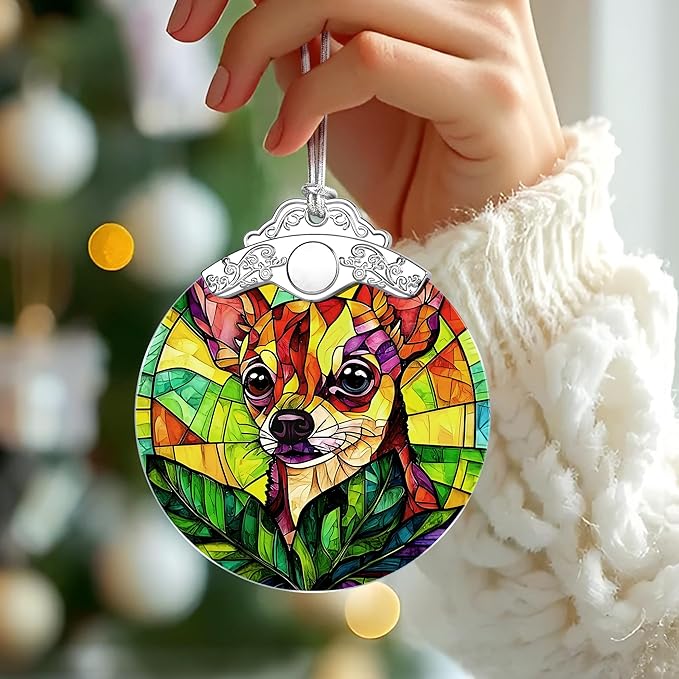 Chihuahua Stained Glass Ornament, Christmas Ornaments – Christmas Tree Decorations, Holiday Decor, Stocking Stuffer, Gift Idea, Gifts for Pet Lover, Dog Lover, and Dog Owner