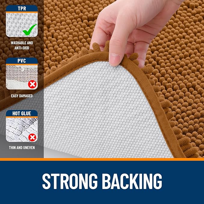 OLANLY Bathroom Rugs 36x24, Extra Soft Absorbent Chenille Bath Rugs, Rubber Backing Quick Dry, Machine Washable Bath Mats for Bathroom Floor, Tub and Shower, Home Decor Accessories, Ochre