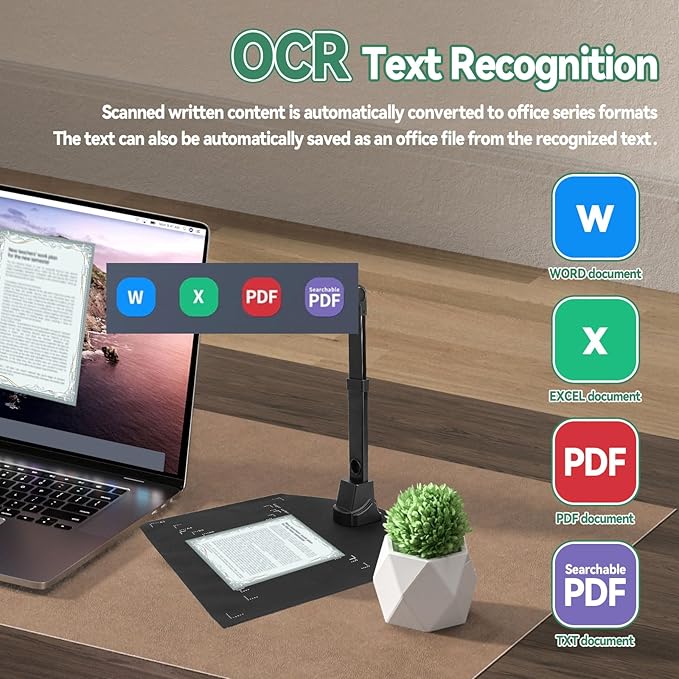 Document Scanner, 12MP Book Document Camera for Teachers Multi-Language OCR Recognition Foldable & Portable Pocket Book/Multi-Page Scanning, Capture Size A3/A4, Only Windows