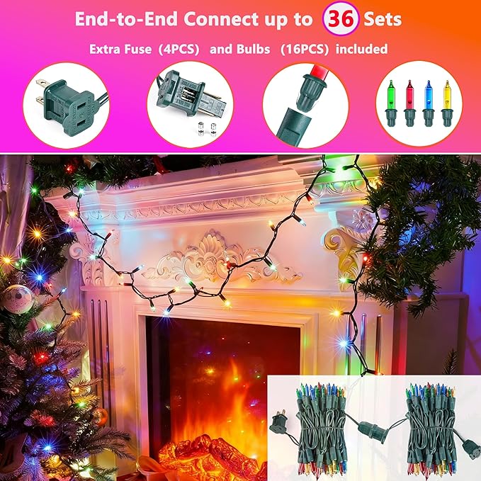 Joomer LED Christmas Lights, 2Pack Total 39FT 200 LED Multicolor Christmas Tree Lights, Connectable Waterproof Mini String Lights Plug in for Indoor Outdoor Home Christmas Decoration