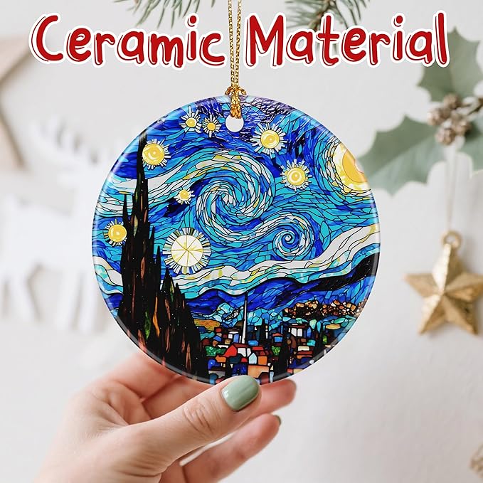 Artistic Starry Night Christmas Ornaments: Christmas Tree Decorations & Holiday Ornaments – Holiday Presents, Gift Ideas for Friends, Coworker, Family, Art Lover, and Van Gogh Fan