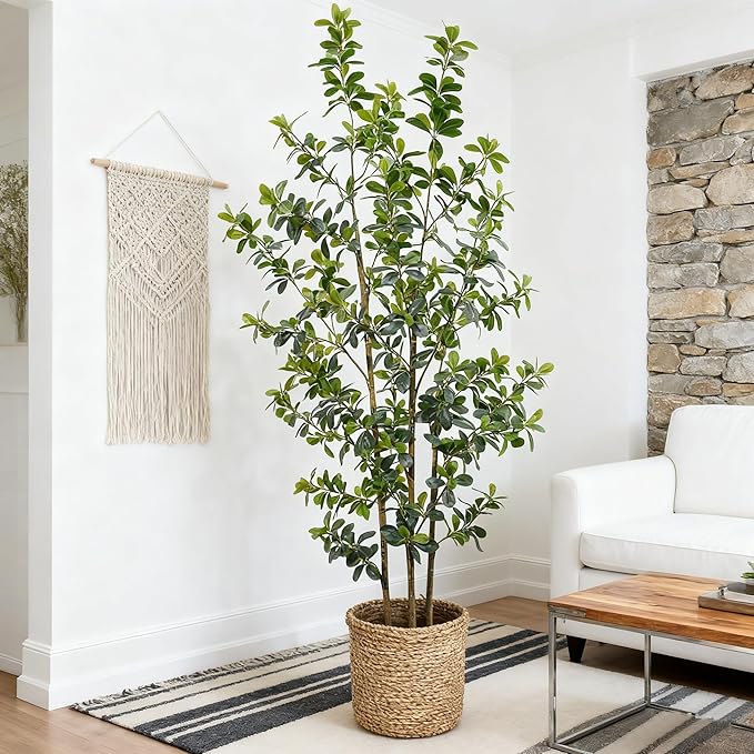 Premium 3 Main Trunks 6 ft Faux Black Olive Tree, Realistic Olive Trees Artificial Indoor, Low-Maintenance Fake Tree, Ideal Artificial Tree for Home Office Décor