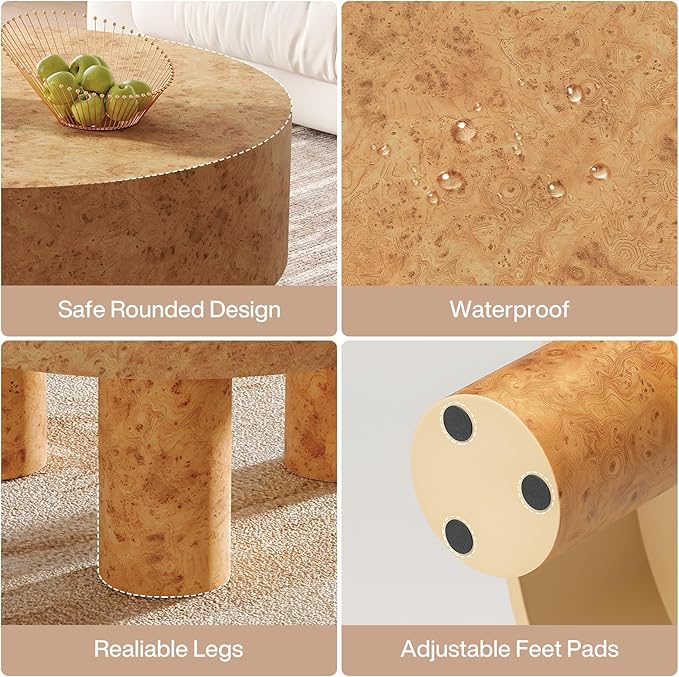 Tribesigns 31.5-Inch Round Coffee Table for Living Room, Modern Circle Center Cocktail Tea Table with Burl Texture & Sturdy Legs, for Home Apartment Small Space