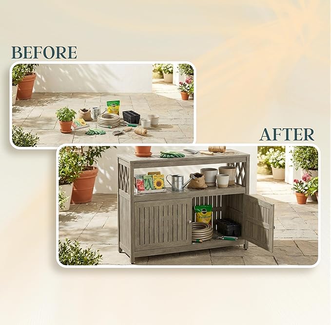 DTY Outdoor Living Longs Peak Eucalyptus Wood Sideboard Table, Outdoor Buffet Cabinet with Storage, Driftwood Gray Weather-Resistant Finish
