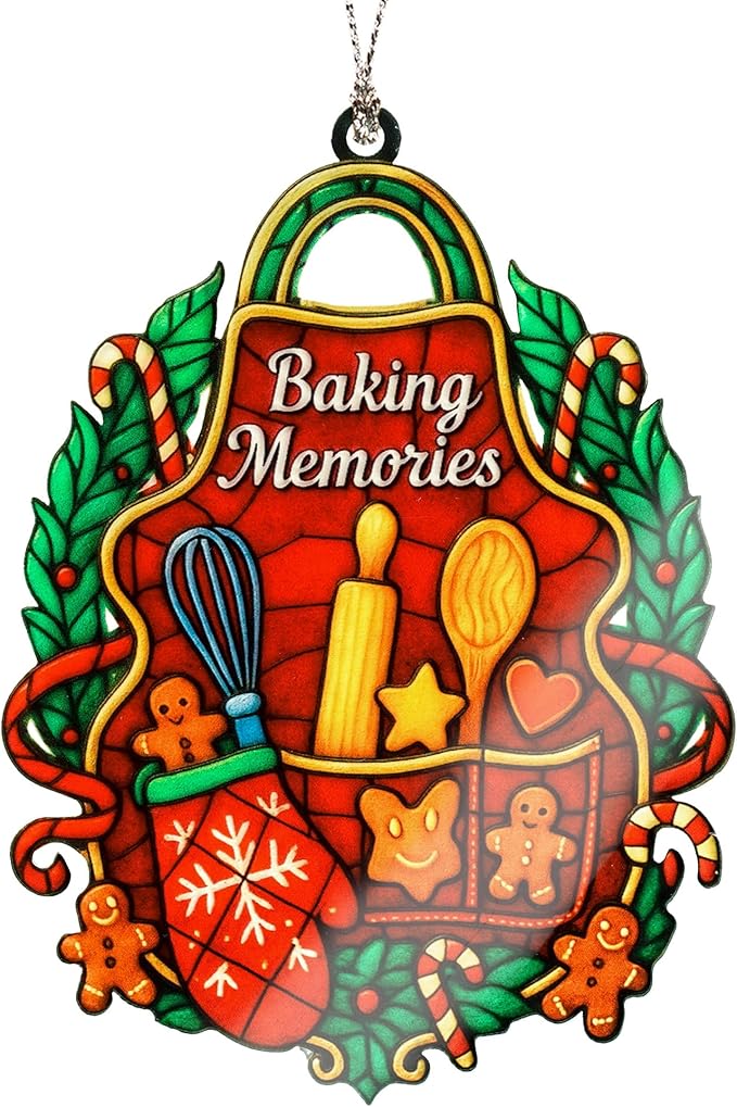 Baking Ornament – Christmas Kitchen Decor – Holiday Baking Gift - Baker Card Xmas Gift – Suncatcher Effect Stained Glass Window – Car Hanging