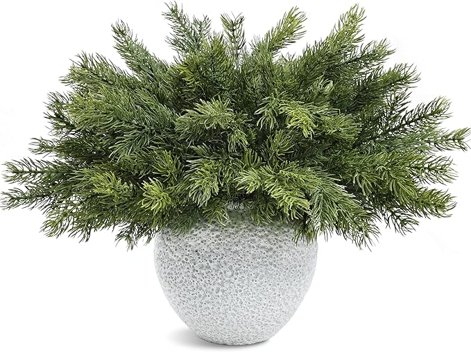 Artgar 24 Pcs Christmas Pine Branches - 18" Realistic Artificial Greenery Pine Stems - Real Touch Faux Cedar Picks for Vase, DIY Garland Wreath Home Indoor Outdoor Xmas Decorations