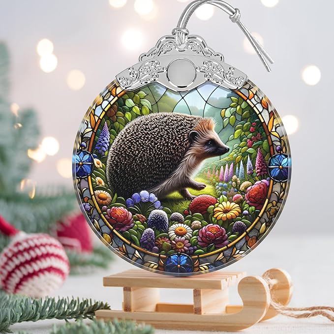 Stained Glass Hedgehog Christmas Ornament - Holiday Home Decor - Tree Decoration - Gift Exchange Idea