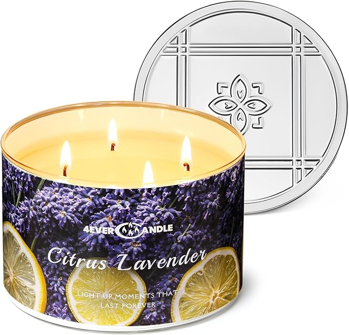 Citrus Lavender Scented Candles, 18oz Soy Candles Non Toxic 4-Wick Large Candle Jars, Over 50 Hours of Burning Time, Ideal for Gifting, Events, Home Decor