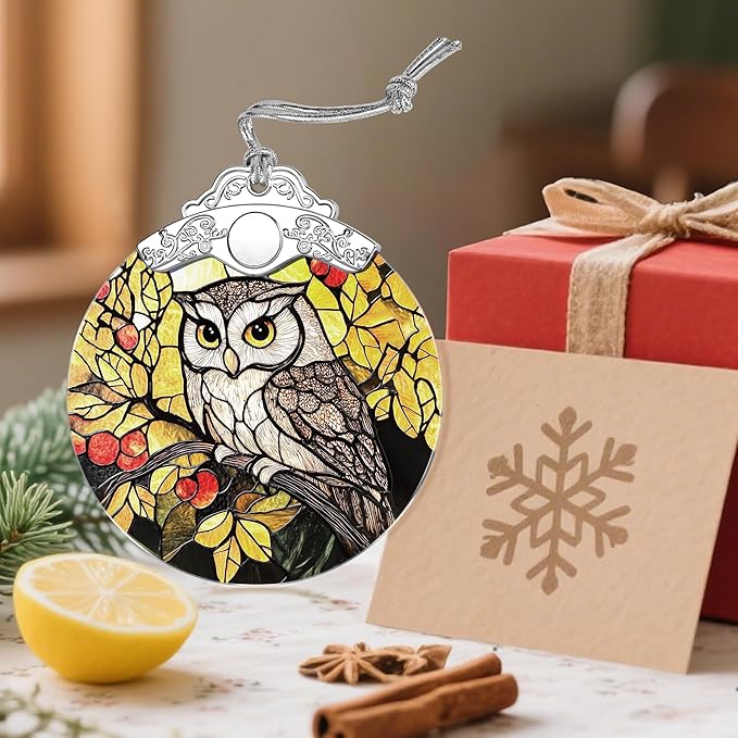 Owl Ornament, Stained Glass Christmas Decorations, Christmas Ornaments for Tree, Holiday Ornament, Gifts for Owl Lovers, Holiday Party Gifts, Gift Ideas & Xmas Gift